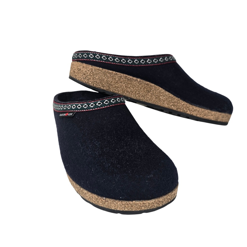 Haflinger Grizzly Clog Navy Wool Felt Cork Footbed Slippers Women 40 US 9